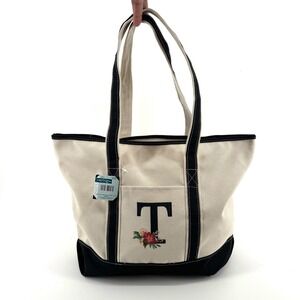Canvas Tote Bag Women Large Cream Black Monogram Floral Travel Work Bag Teacher